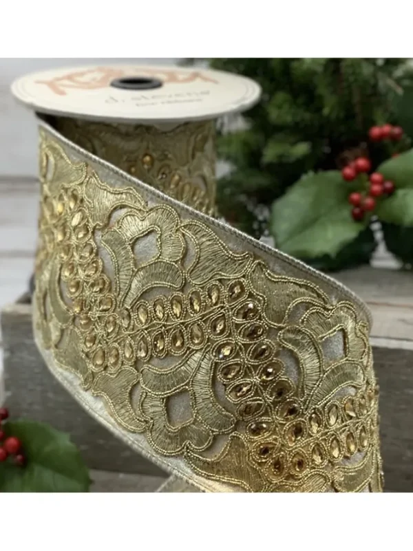 Gold Crystal Trellis 4 in. x 5 yd. Metallic Dupion Gold/Platinum