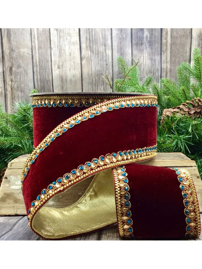velvet_gold_and_teal_jewe_0.webp Velvet Gold and Teal Jewel Trim 4 in. x 10 yd. Burgundy