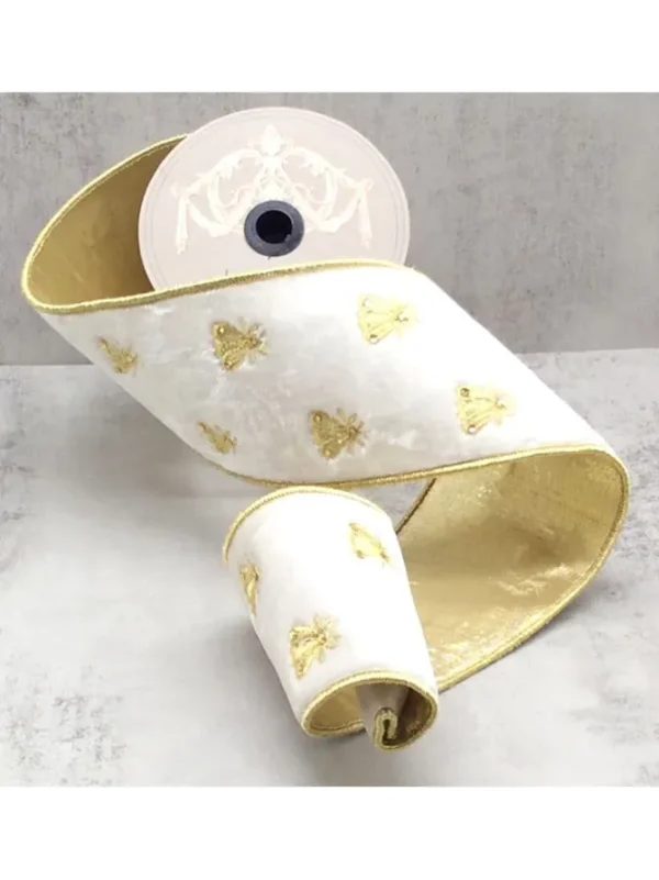 Velvet Gold Embroidery Bee 4 in. x 5 yd. Winter White