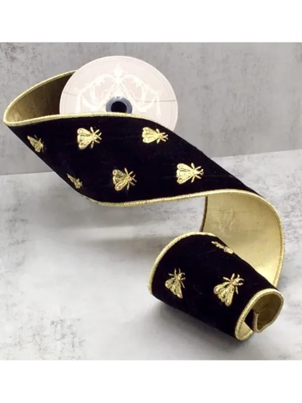 Velvet Gold Embroidery Bee 4 in. x 5 yd. Black