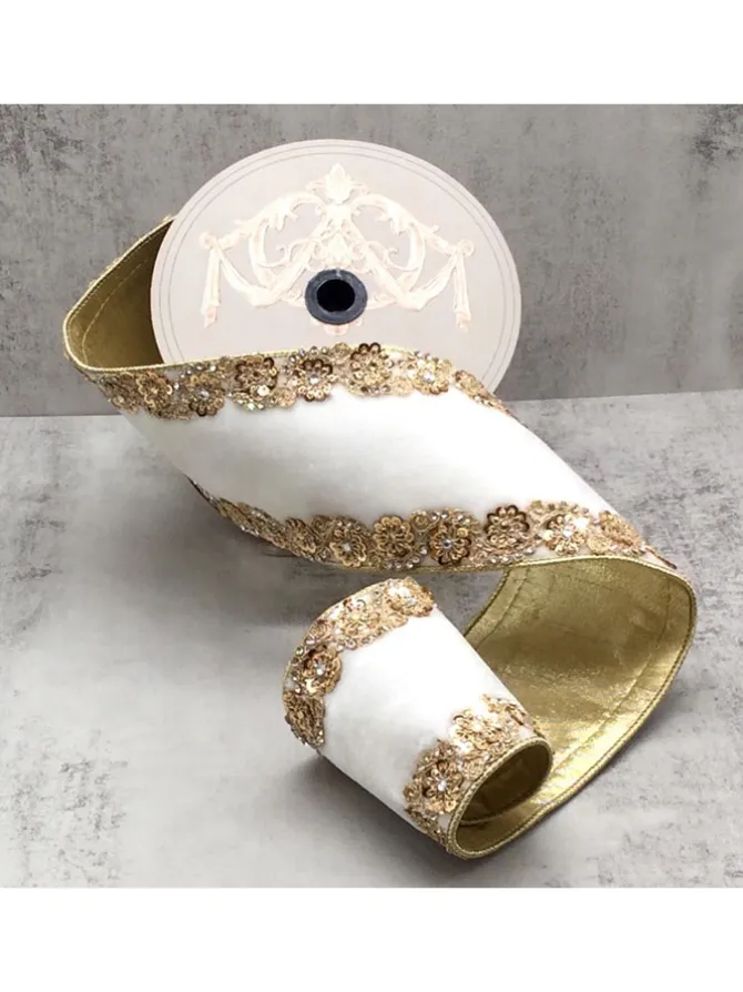 velvet_gold_jewel_floral__0.webp Velvet Gold Jewel Floral Side Trim 4 in. x 5 yd. White